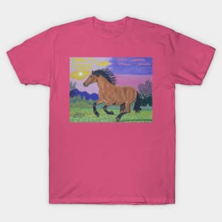 A running brown horse at sunset T-Shirt